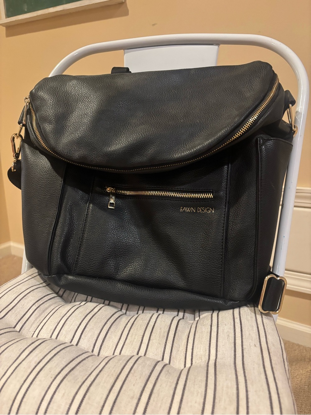 FAWN DESIGN Black Leather Messenger Bag